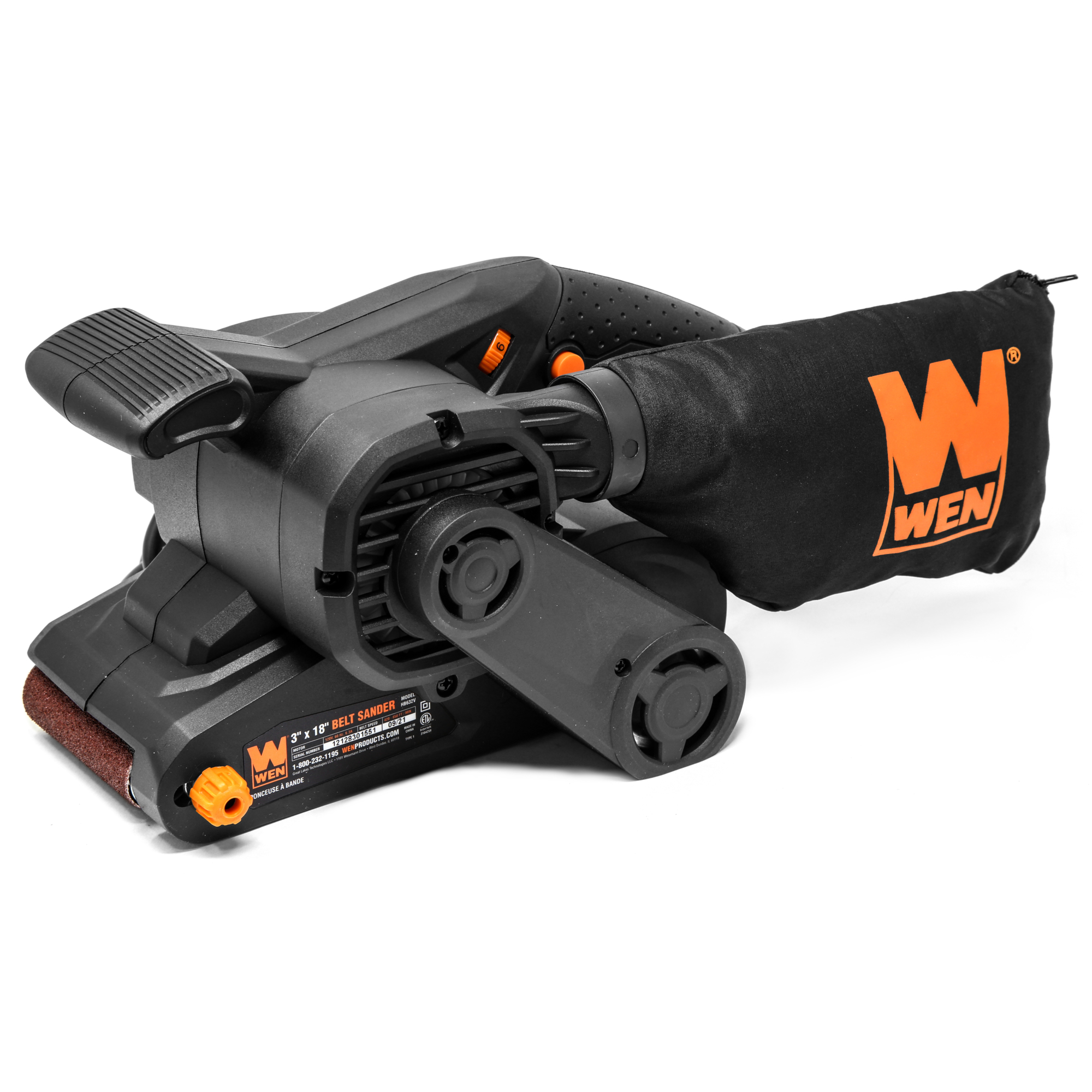 WEN Handheld Portable Belt Sander - 3in. x 18in., 6.3 Amp, Variable Speed, 850 OPM, Model# HB632V